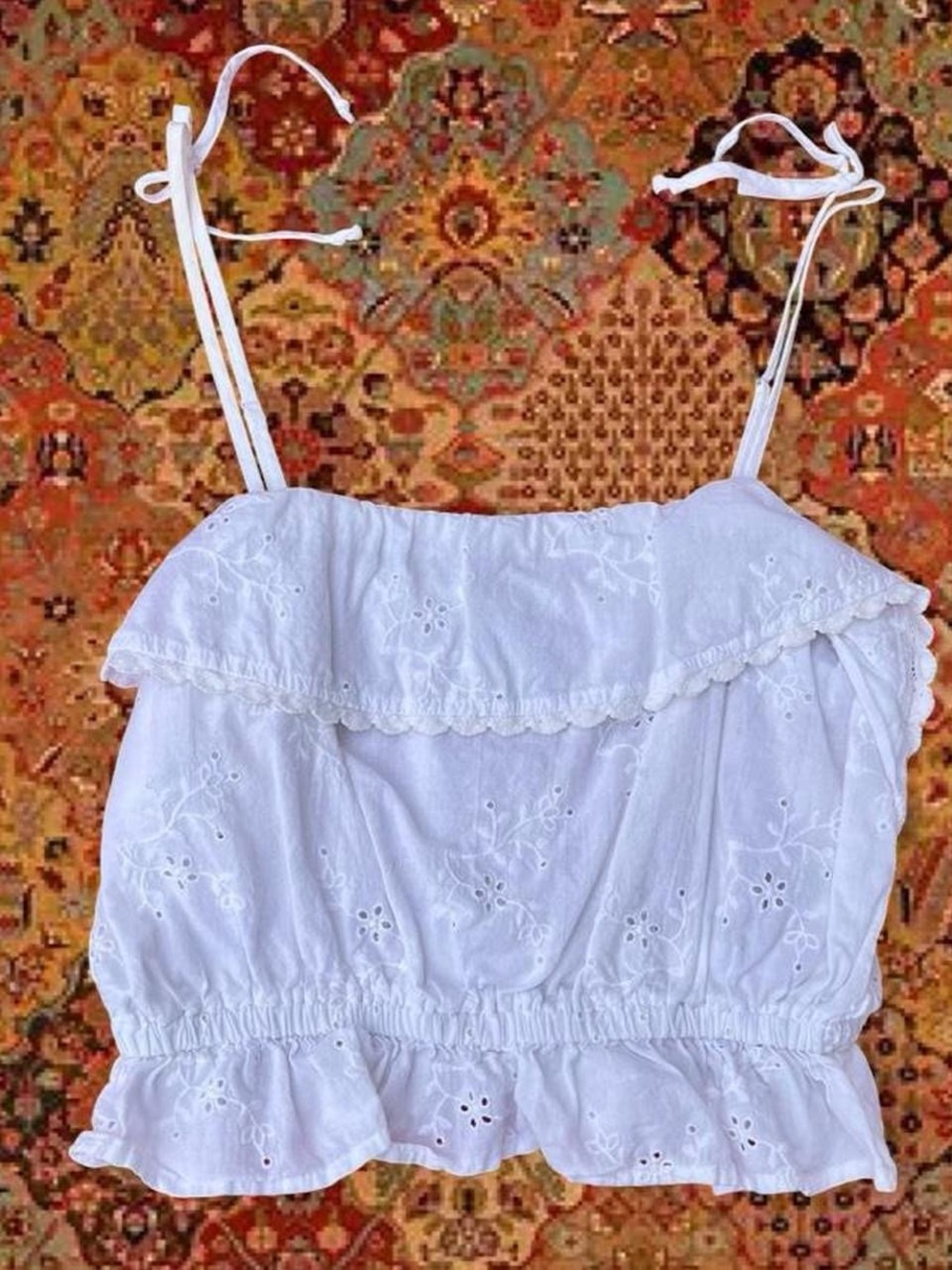 White Peasant Eyelet Ruffle Tank Top